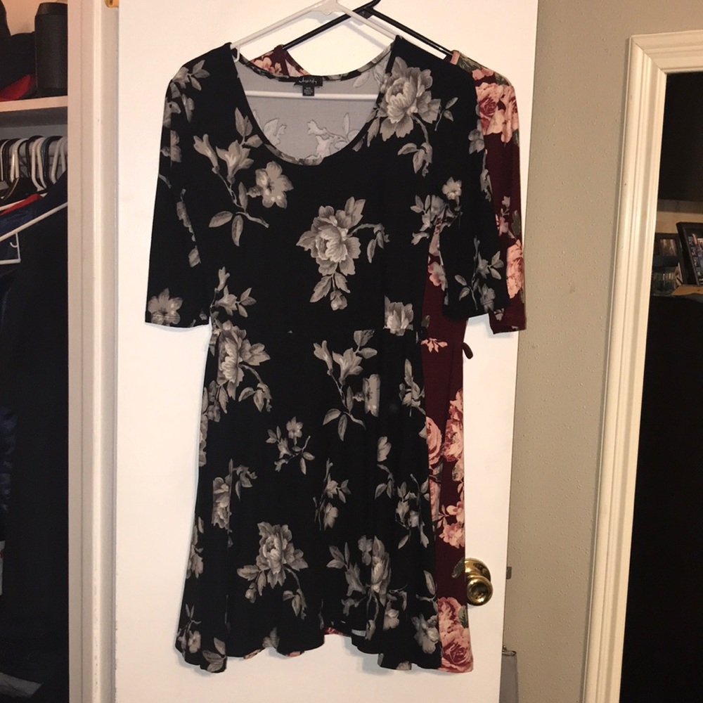 2 Floral Skater dresses one black & one Maroon